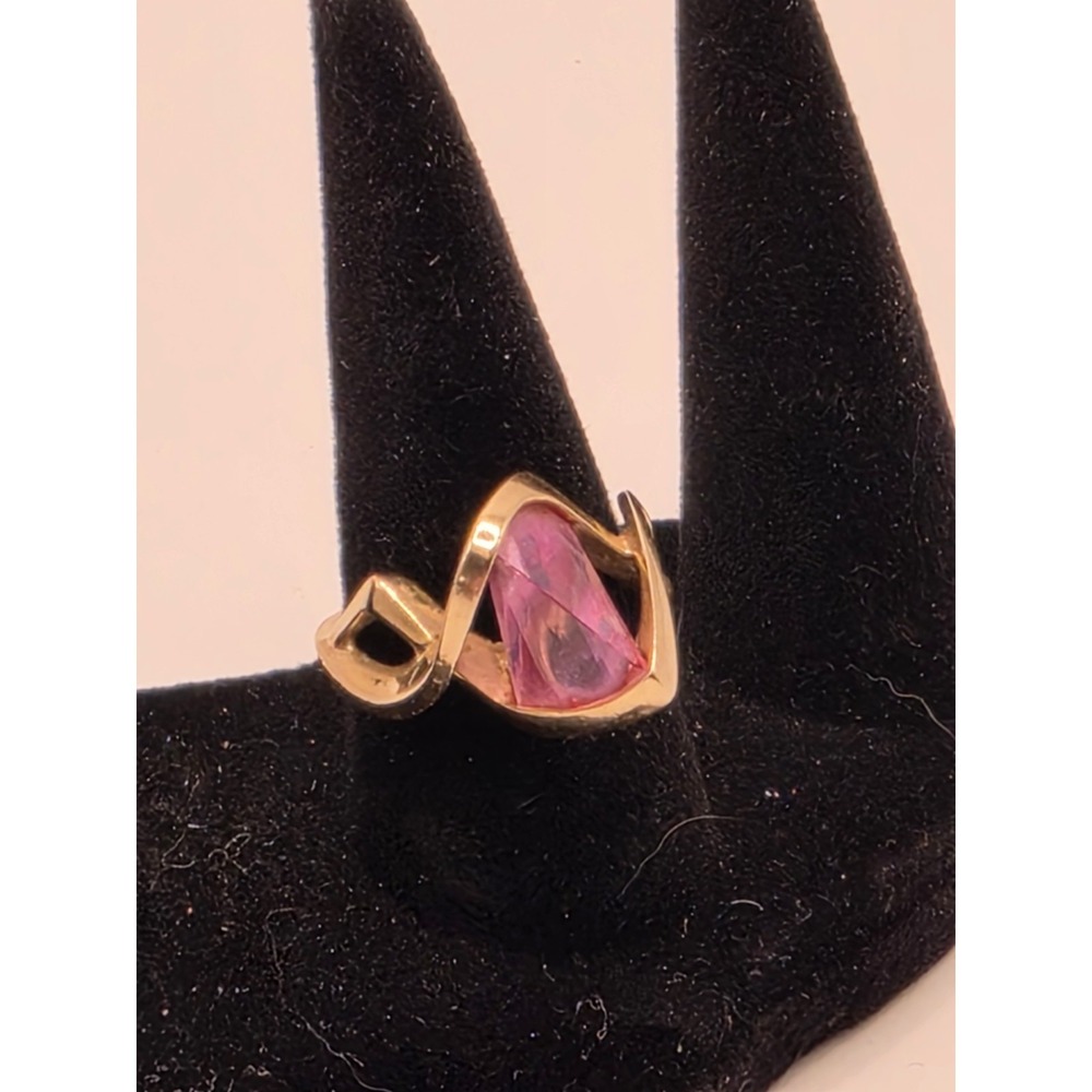 Vintage Light Pink Strellman Lighthouse 14k Gold Ring Size 6.5